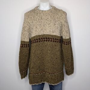 Dyed In The Wool Brown Tan 100% Wool Sweater Made In Ireland L/XL